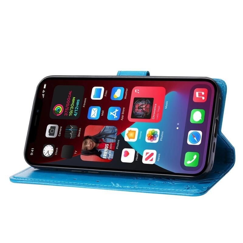 Flower PU kožené peněženkové pouzdro na mobil iPhone 14 6.1 - modré