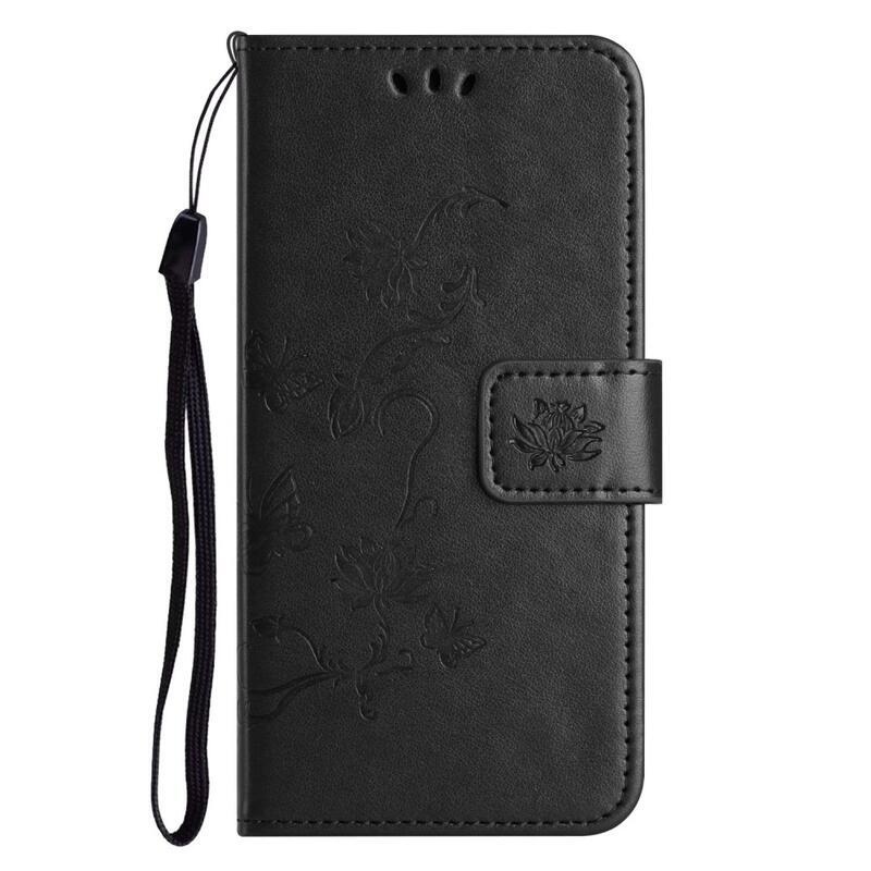 Flower PU kožené peněženkové pouzdro na mobil iPhone 14 Pro 6.1 - černé