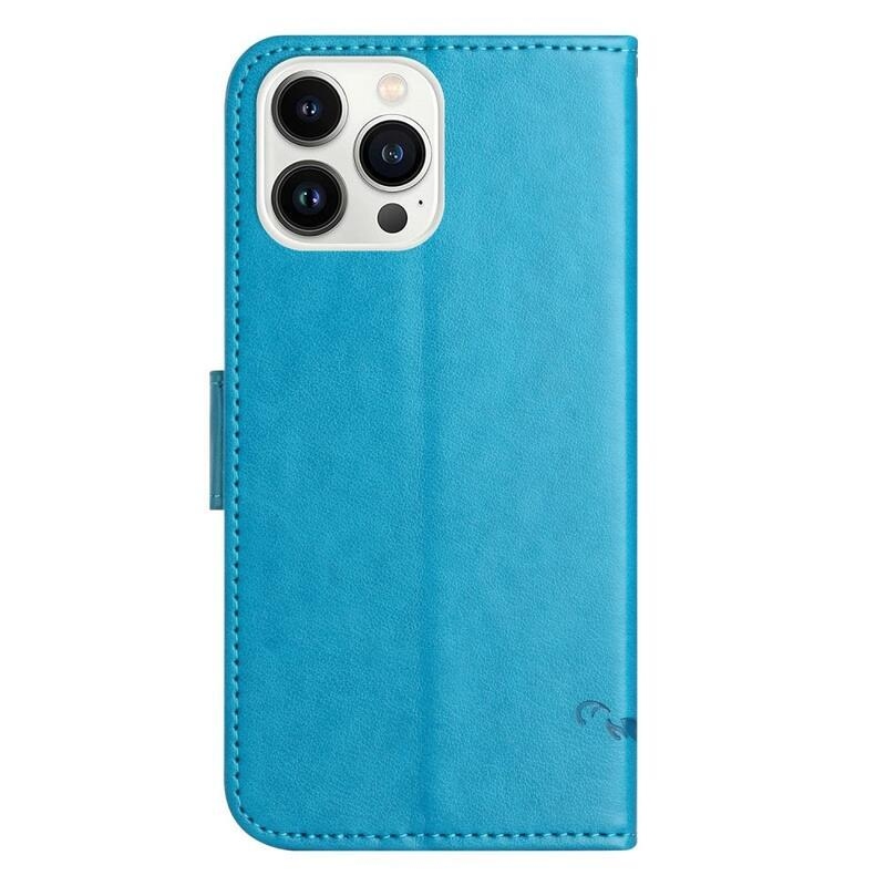 Flower PU kožené peněženkové pouzdro na mobil iPhone 14 Pro Max 6.7 - modré