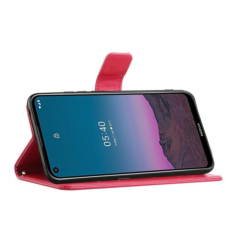 Flower PU kožené peněženkové pouzdro na mobil Nokia 5.4 - červené