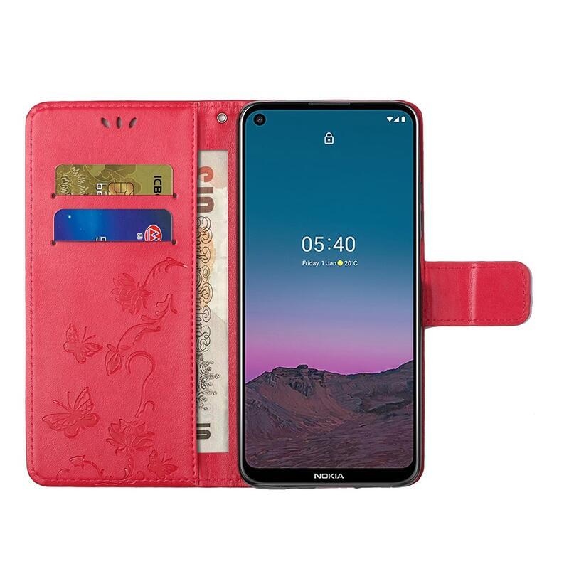 Flower PU kožené peněženkové pouzdro na mobil Nokia 5.4 - červené