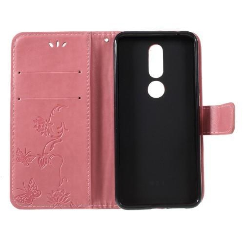 Flower PU kožené peněženkové pouzdro na mobil Nokia 7.1 - pink
