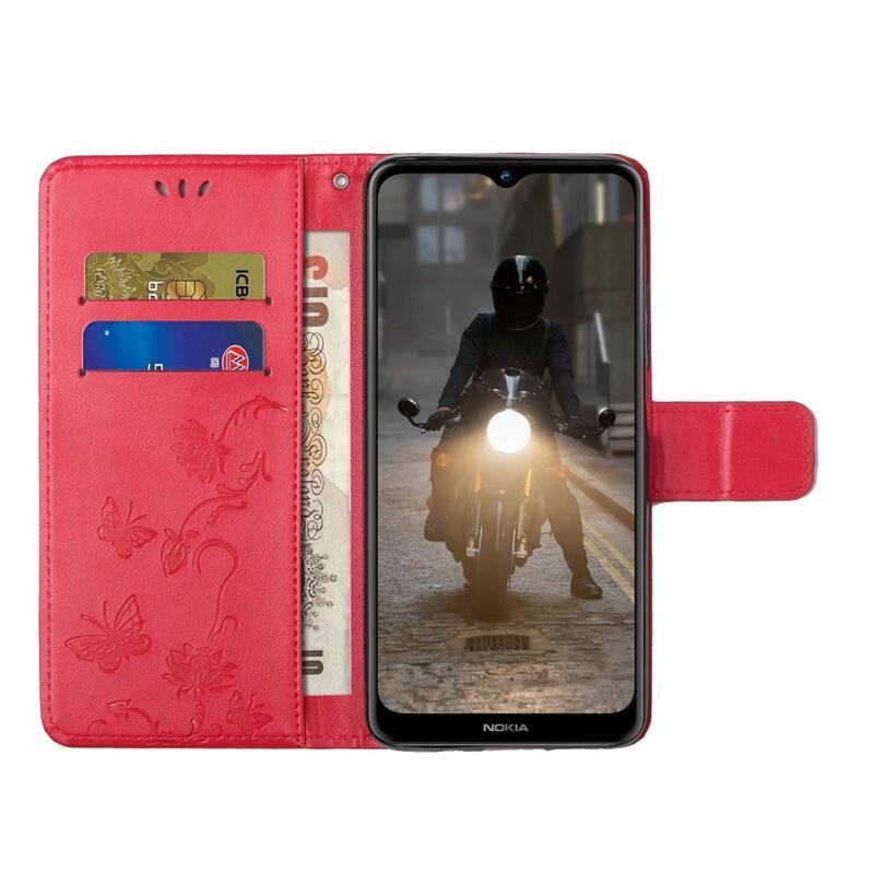 Flower PU kožené peněženkové pouzdro na mobil Nokia G10/G20 - červené