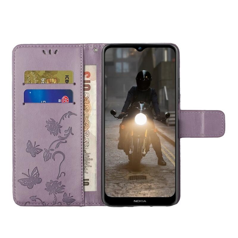 Flower PU kožené peněženkové pouzdro na mobil Nokia G10/G20 - světlefialové