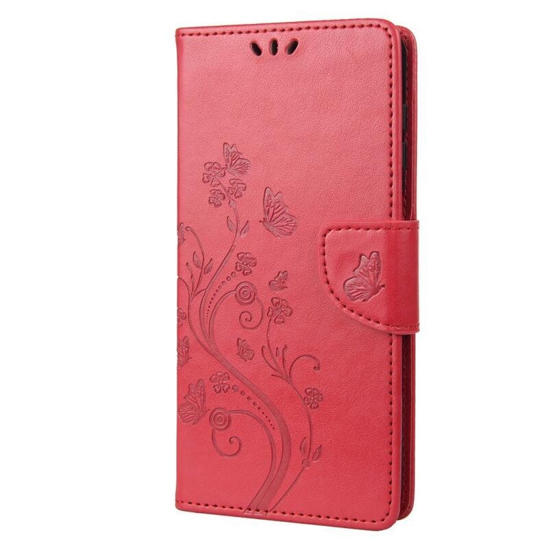 Flower PU kožené peněženkové pouzdro na mobil Realme 9i - červené