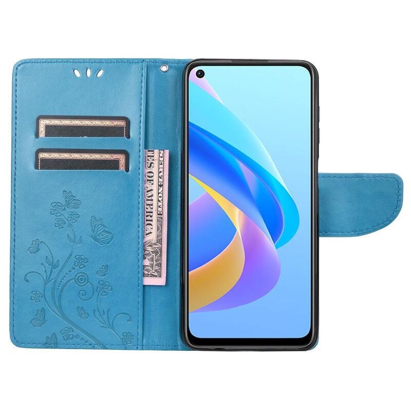 Flower PU kožené peněženkové pouzdro na mobil Realme 9i - modré