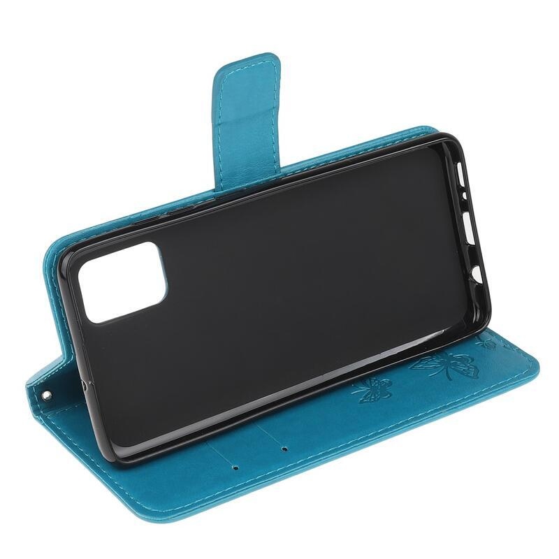 Flower PU kožené peněženkové pouzdro na mobil Samsung Galaxy A02s (164.2x75.9x9.1mm) - modré