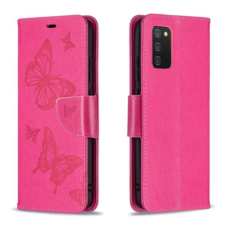 Flower PU kožené peněženkové pouzdro na mobil Samsung Galaxy A02s (164.2x75.9x9.1mm) - rose