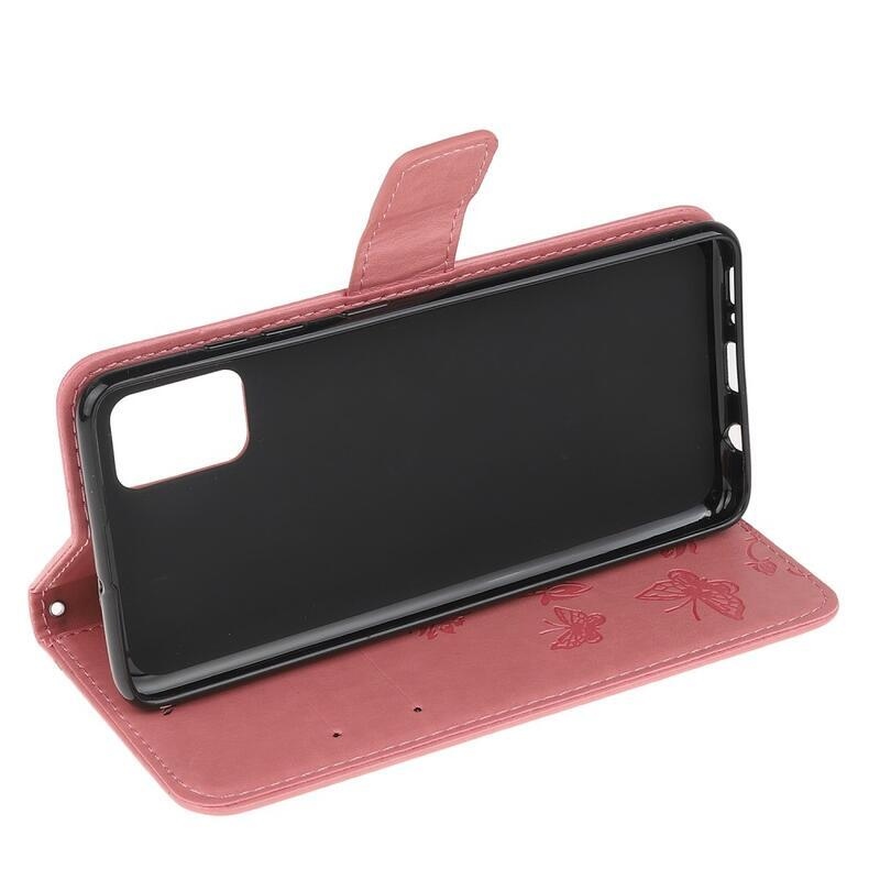 Flower PU kožené peněženkové pouzdro na mobil Samsung Galaxy A02s (164.2x75.9x9.1mm) - růžové