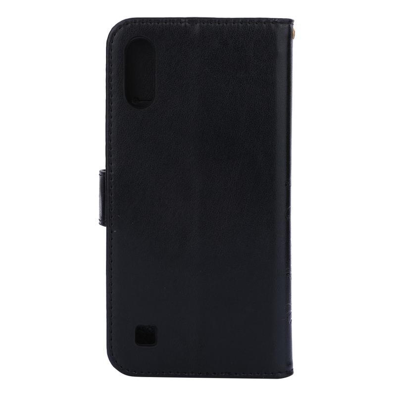 Flower PU kožené peněženkové pouzdro na mobil Samsung Galaxy A10 - černé