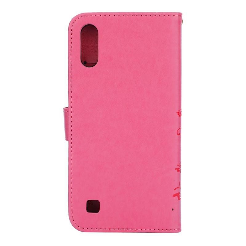 Flower PU kožené peněženkové pouzdro na mobil Samsung Galaxy A10 - růžové