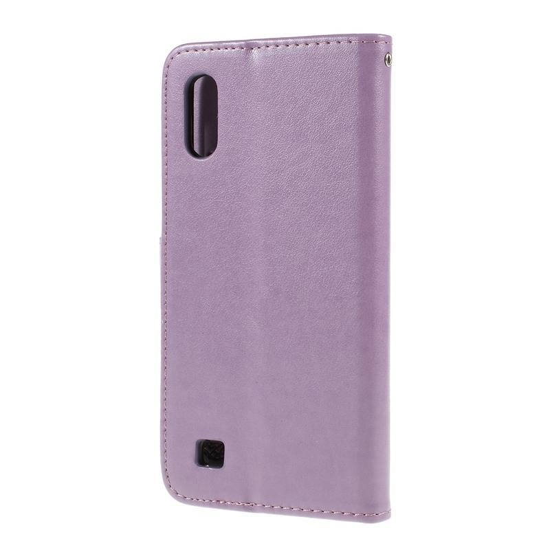 Flower PU kožené peněženkové pouzdro na mobil Samsung Galaxy A10 - světlefialové