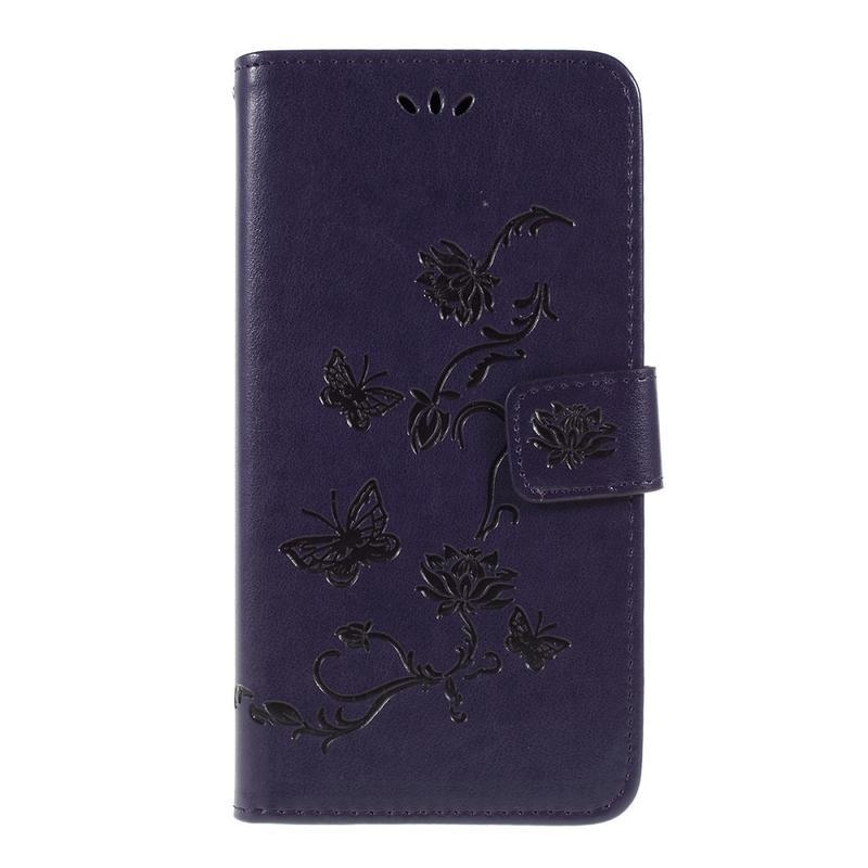 Flower PU kožené peněženkové pouzdro na mobil Samsung Galaxy A10 - tmavěfialové
