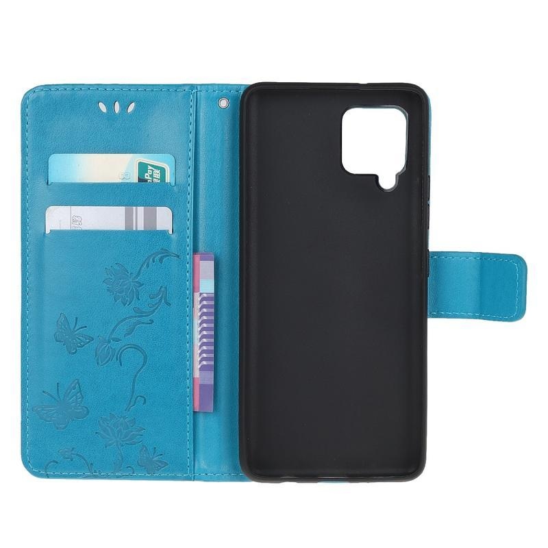 Flower PU kožené peněženkové pouzdro na mobil Samsung Galaxy A12/M12 - modré