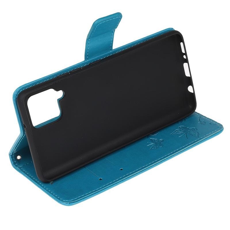 Flower PU kožené peněženkové pouzdro na mobil Samsung Galaxy A12/M12 - modré