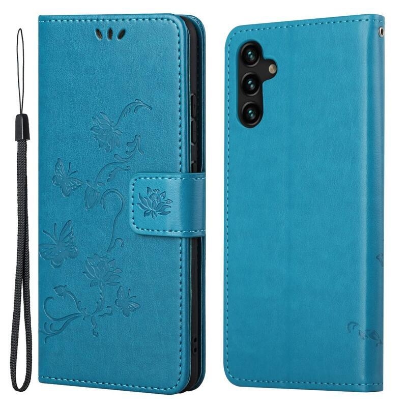 Flower PU kožené peněženkové pouzdro na mobil Samsung Galaxy A13 5G/Galaxy A04s (164.7 x 76.7 x 9.1 mm) - modré