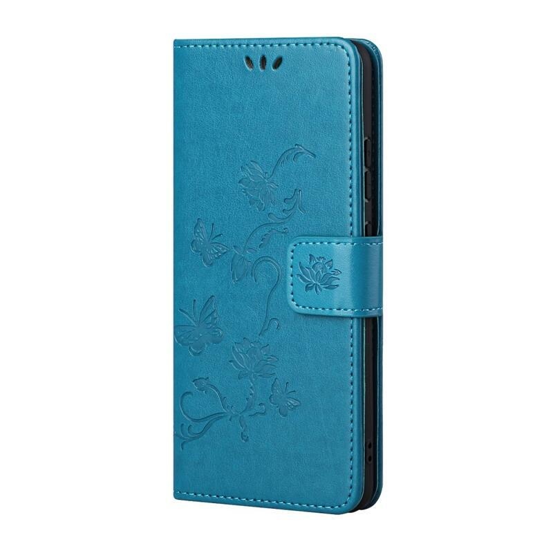 Flower PU kožené peněženkové pouzdro na mobil Samsung Galaxy A13 5G/Galaxy A04s (164.7 x 76.7 x 9.1 mm) - modré