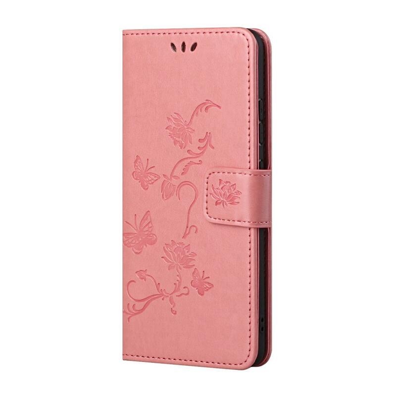 Flower PU kožené peněženkové pouzdro na mobil Samsung Galaxy A13 5G/Galaxy A04s (164.7 x 76.7 x 9.1 mm) - růžové