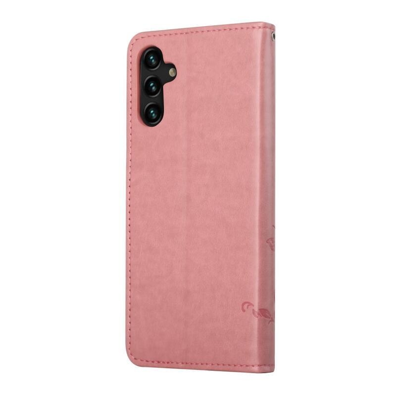 Flower PU kožené peněženkové pouzdro na mobil Samsung Galaxy A13 5G/Galaxy A04s (164.7 x 76.7 x 9.1 mm) - růžové