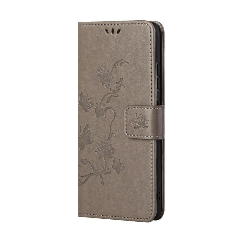 Flower PU kožené peněženkové pouzdro na mobil Samsung Galaxy A13 5G/Galaxy A04s (164.7 x 76.7 x 9.1 mm) - šedé
