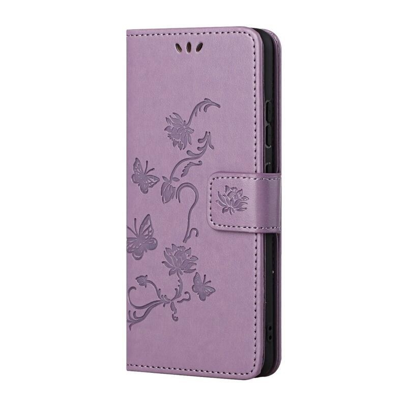 Flower PU kožené peněženkové pouzdro na mobil Samsung Galaxy A13 5G/Galaxy A04s (164.7 x 76.7 x 9.1 mm) - světlefialové