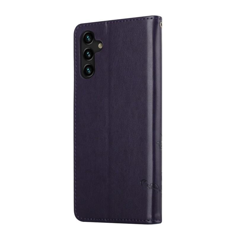 Flower PU kožené peněženkové pouzdro na mobil Samsung Galaxy A13 5G/Galaxy A04s (164.7 x 76.7 x 9.1 mm) - tmavěfialové