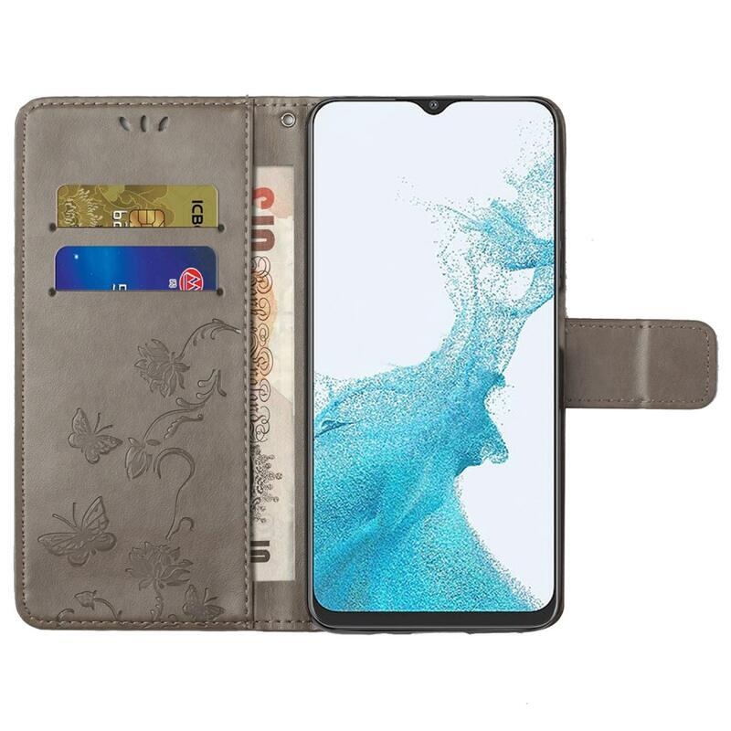 Flower PU kožené peněženkové pouzdro na mobil Samsung Galaxy A23 4G/5G - šedé