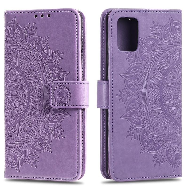 Flower PU kožené peněženkové pouzdro na mobil Samsung Galaxy A31 - fialové