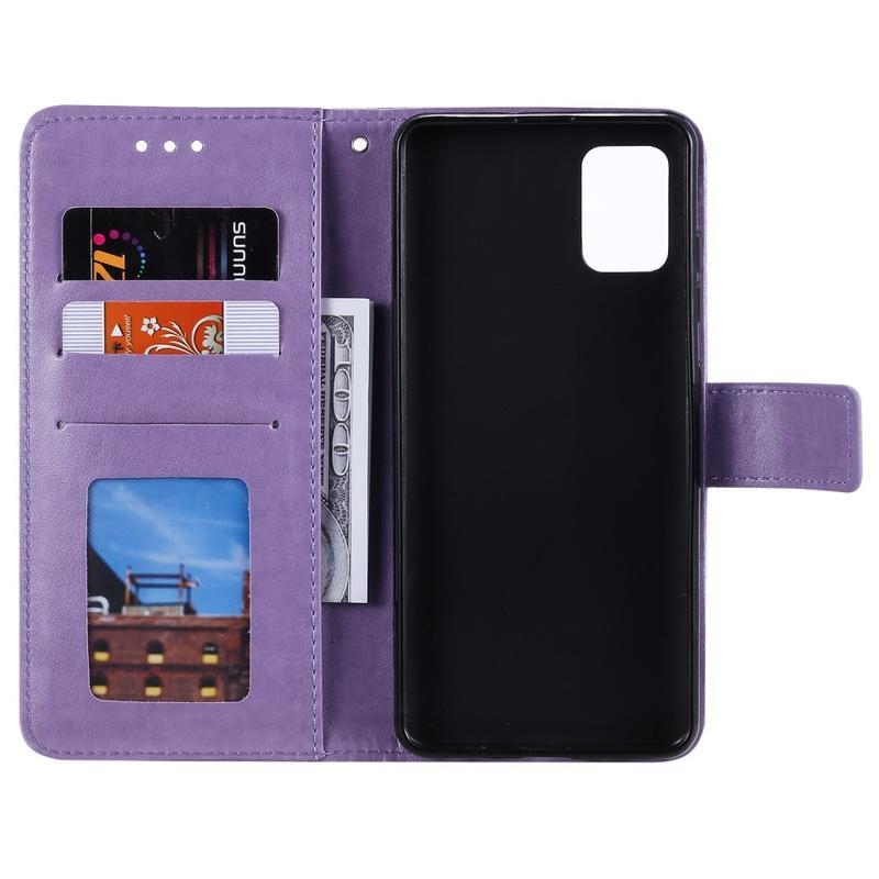 Flower PU kožené peněženkové pouzdro na mobil Samsung Galaxy A31 - fialové