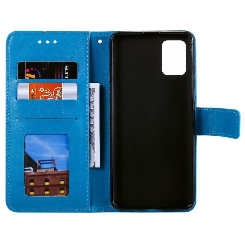 Flower PU kožené peněženkové pouzdro na mobil Samsung Galaxy A31 - modré