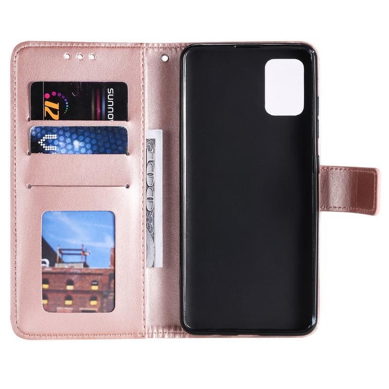 Flower PU kožené peněženkové pouzdro na mobil Samsung Galaxy A31 - růžovozlaté