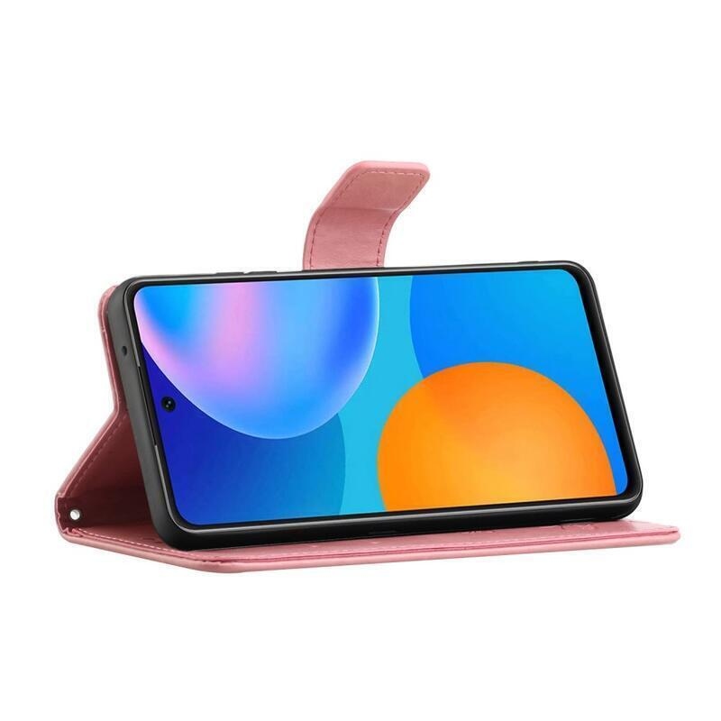 Flower PU kožené peněženkové pouzdro na mobil Samsung Galaxy A32 4G - růžové