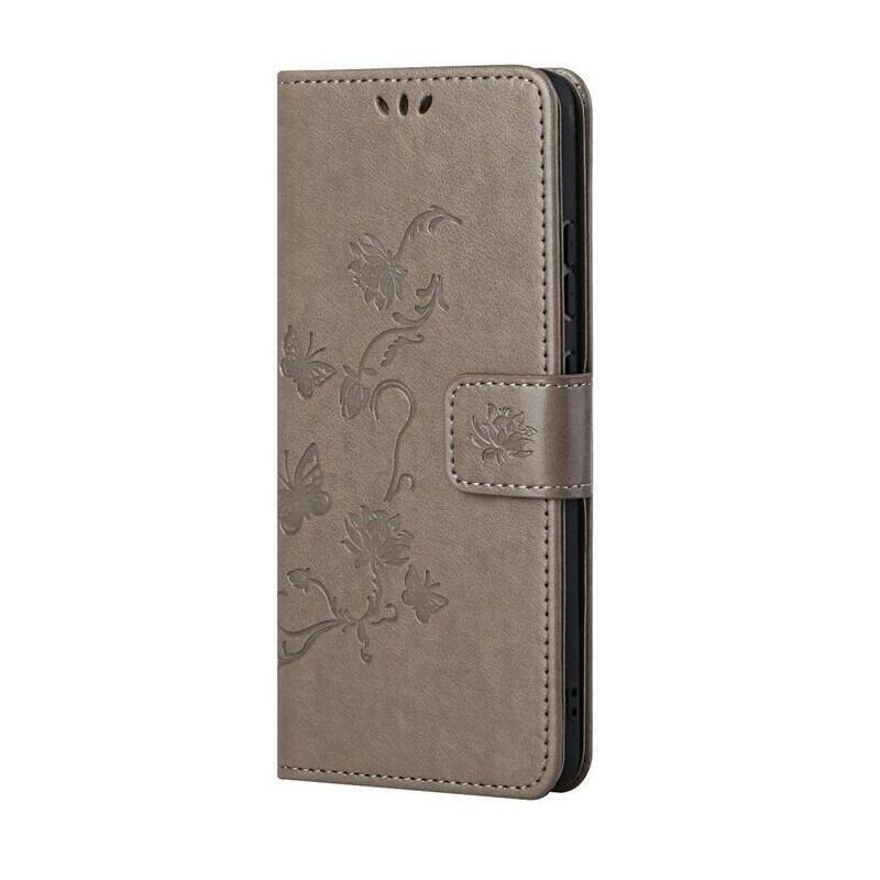 Flower PU kožené peněženkové pouzdro na mobil Samsung Galaxy A32 4G - šedé