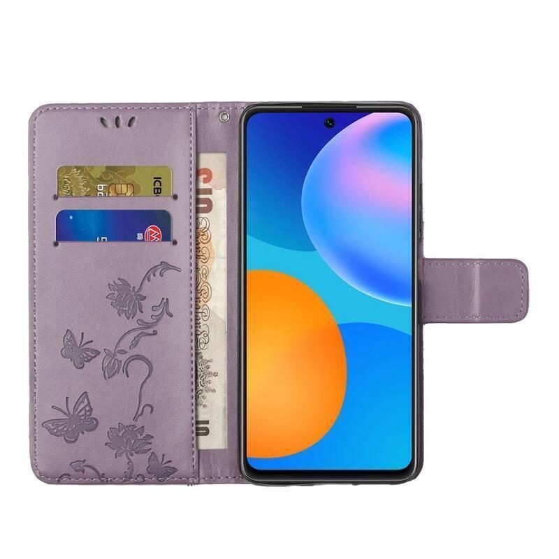 Flower PU kožené peněženkové pouzdro na mobil Samsung Galaxy A32 4G - světlefialové
