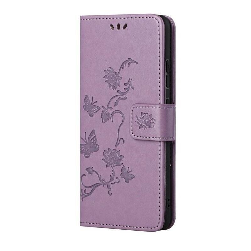 Flower PU kožené peněženkové pouzdro na mobil Samsung Galaxy A32 4G - světlefialové