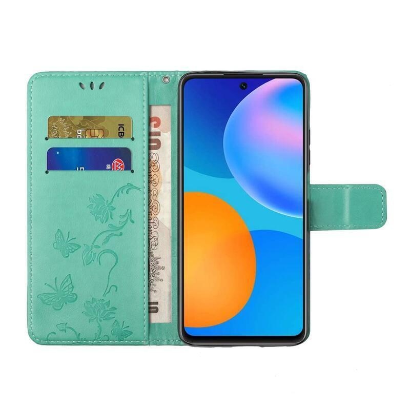 Flower PU kožené peněženkové pouzdro na mobil Samsung Galaxy A32 4G - zelené