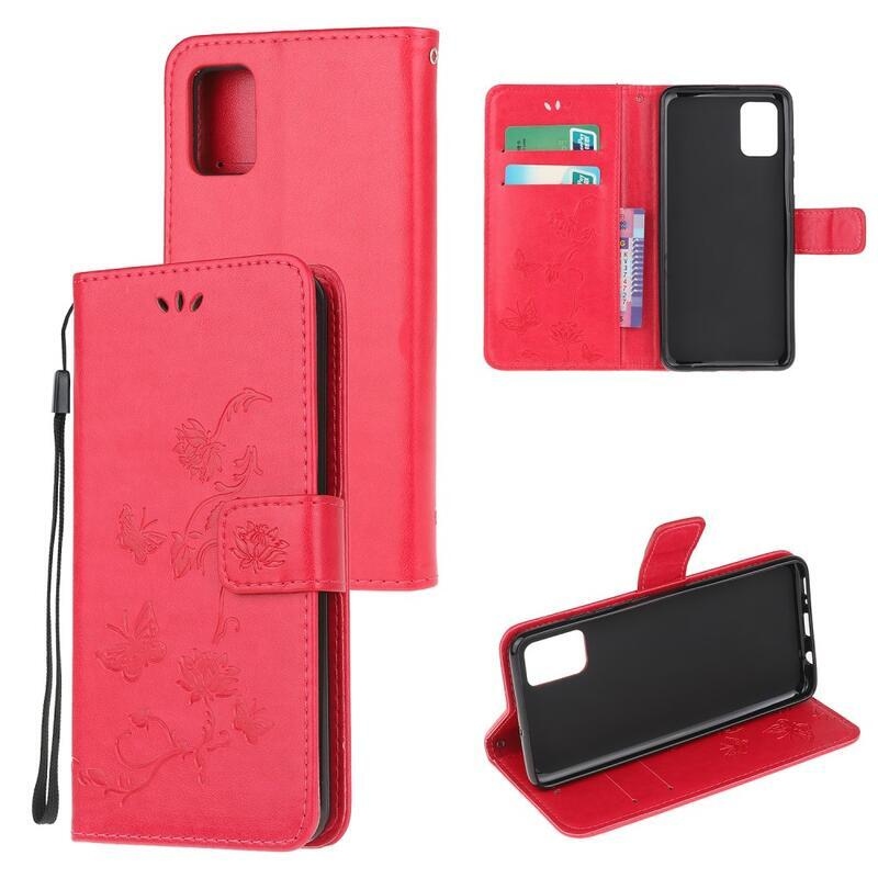 Flower PU kožené peněženkové pouzdro na mobil Samsung Galaxy A52 5G/4G/A52s 5G - červené