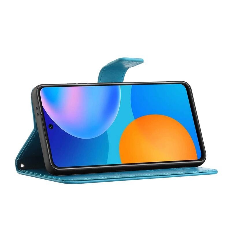 Flower PU kožené peněženkové pouzdro na mobil Samsung Galaxy A52 5G/4G/A52s 5G - modré
