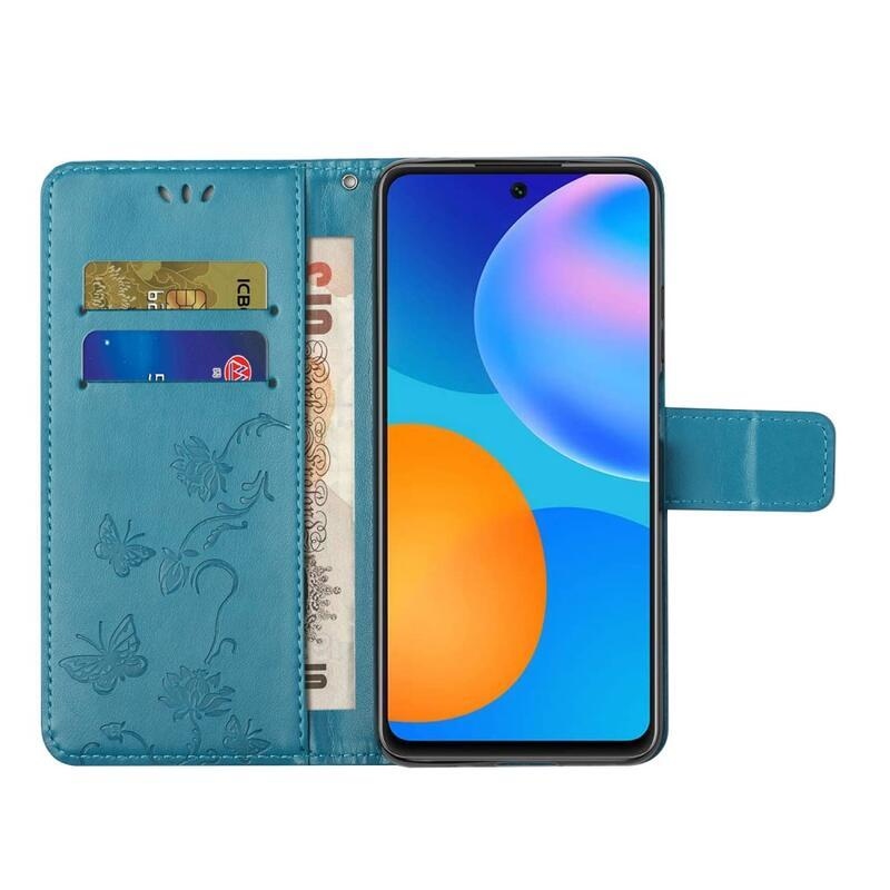 Flower PU kožené peněženkové pouzdro na mobil Samsung Galaxy A52 5G/4G/A52s 5G - modré