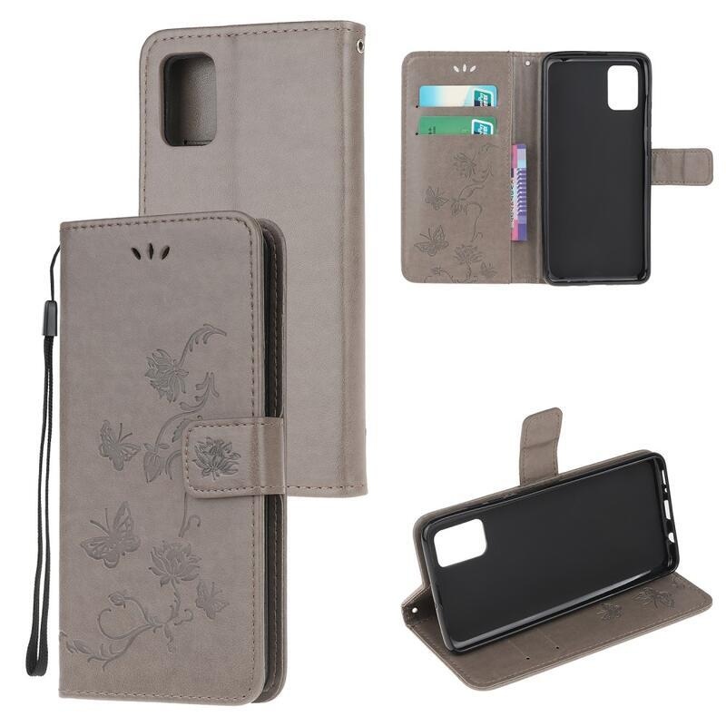 Flower PU kožené peněženkové pouzdro na mobil Samsung Galaxy A52 5G/4G/A52s 5G - šedé