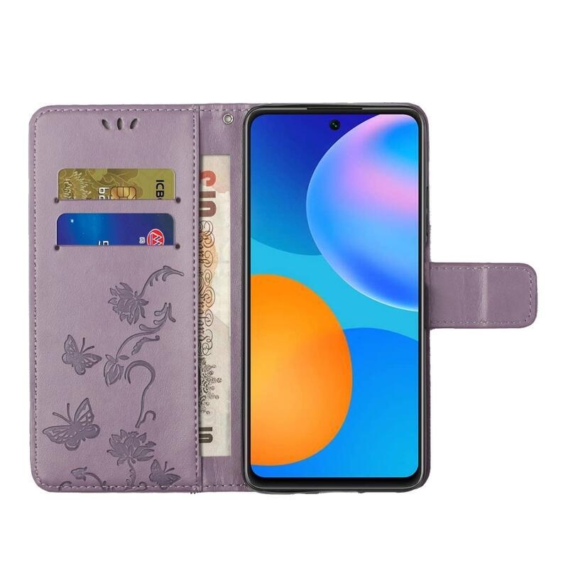 Flower PU kožené peněženkové pouzdro na mobil Samsung Galaxy A52 5G/4G/A52s 5G - světlefialové
