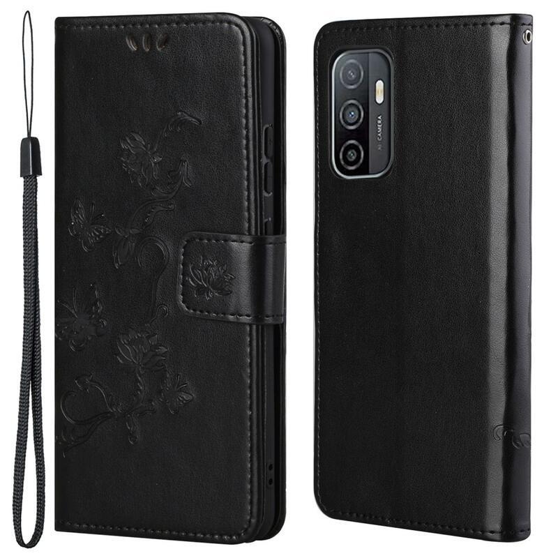 Flower PU kožené peněženkové pouzdro na mobil Samsung Galaxy A53 5G - černé