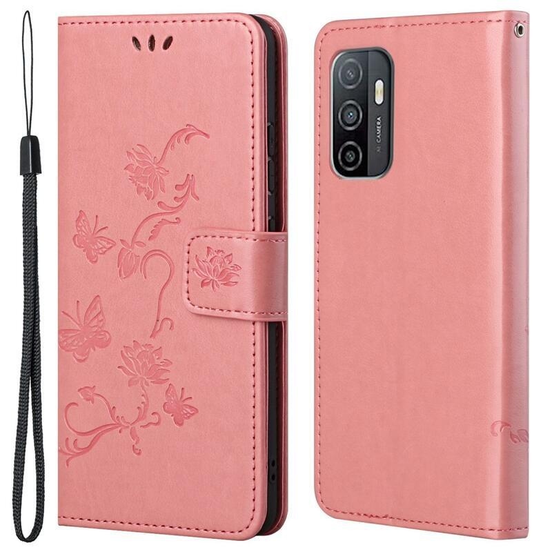 Flower PU kožené peněženkové pouzdro na mobil Samsung Galaxy A53 5G - růžové