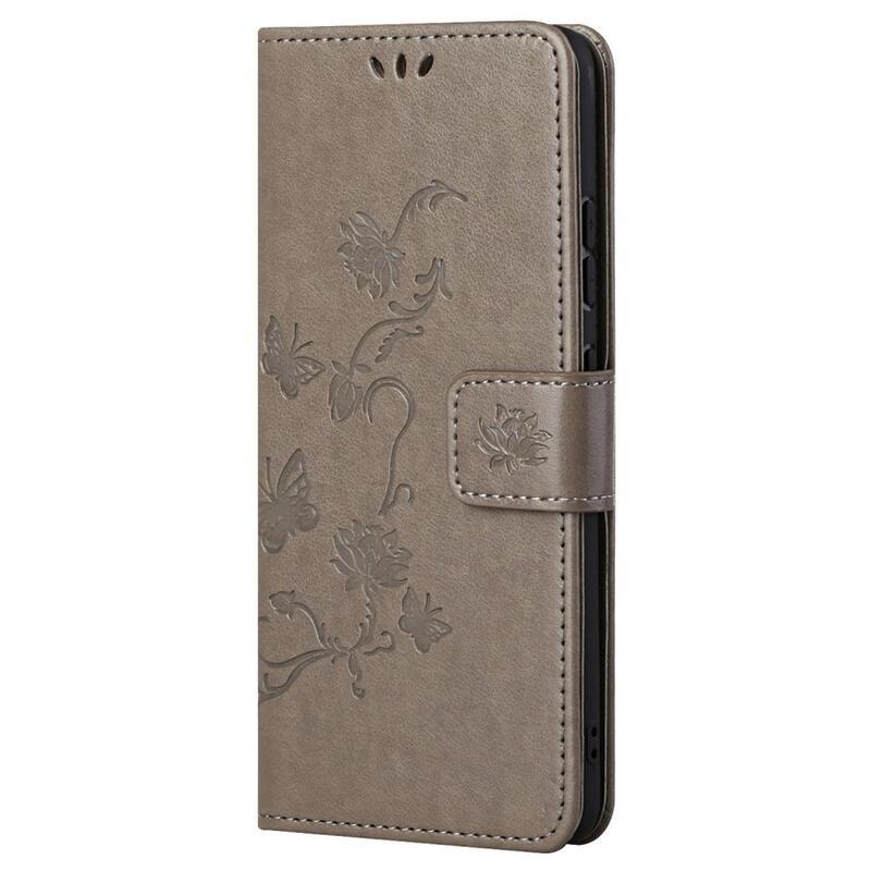 Flower PU kožené peněženkové pouzdro na mobil Samsung Galaxy A53 5G - šedé