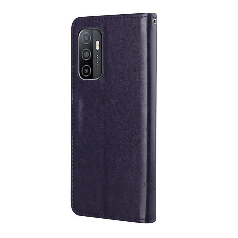Flower PU kožené peněženkové pouzdro na mobil Samsung Galaxy A53 5G - tmavěfialové