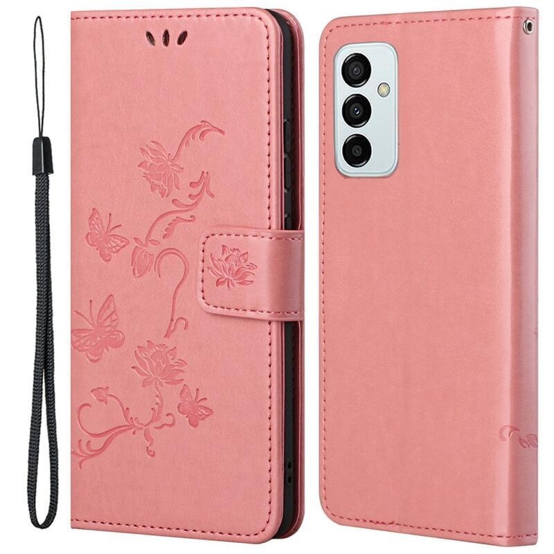 Flower PU kožené peněženkové pouzdro na mobil Samsung Galaxy M23 5G - růžové