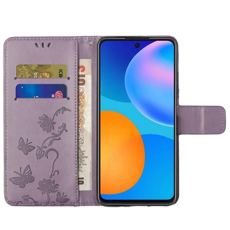 Flower PU kožené peněženkové pouzdro na mobil Samsung Galaxy M23 5G - světlefialové