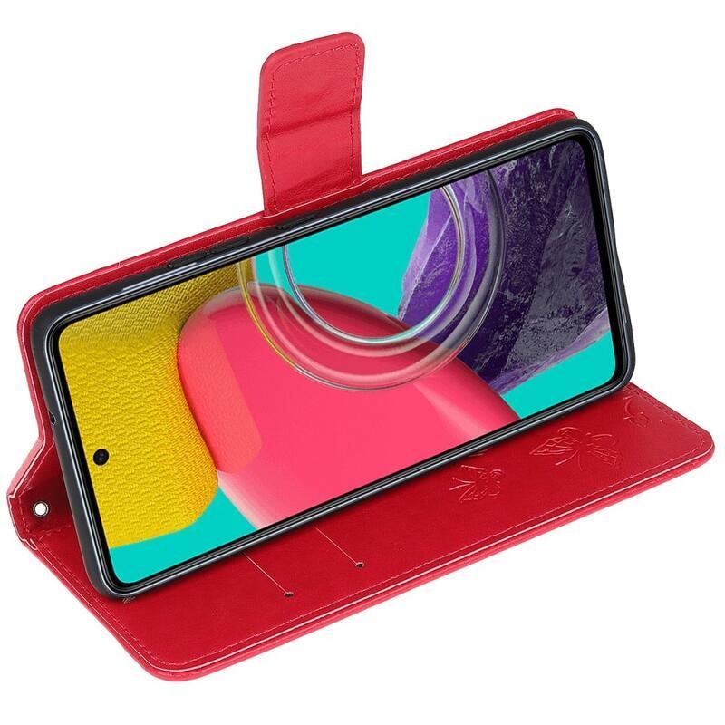 Flower PU kožené peněženkové pouzdro na mobil Samsung Galaxy M53 5G - červené