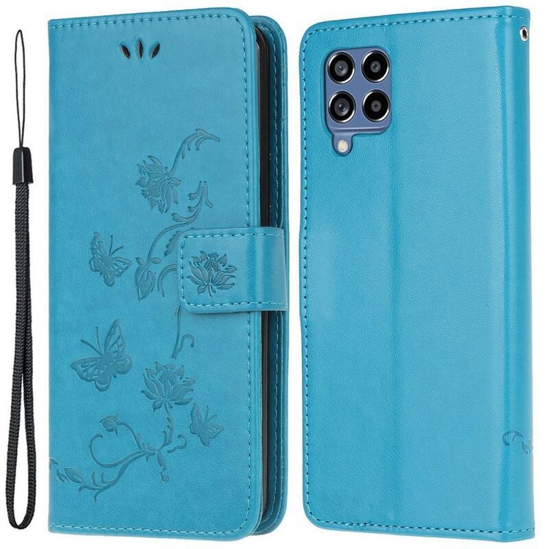 Flower PU kožené peněženkové pouzdro na mobil Samsung Galaxy M53 5G - modré