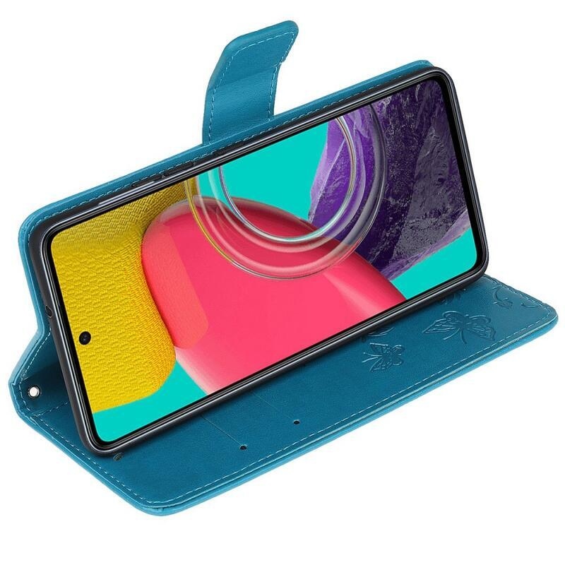 Flower PU kožené peněženkové pouzdro na mobil Samsung Galaxy M53 5G - modré